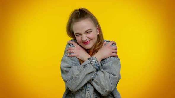 Teen Cute Stylish Girl Spread Hands and Give Hug Embrace to you