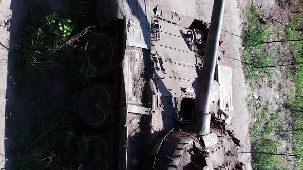 Vertical Video of a Destroyed Russian Military Equipment During the War in Ukraine