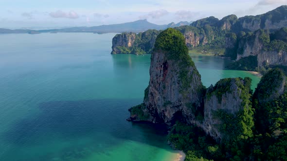 Railay Beach Krabi Thailand Tropical Beach of Railay Krabi Drone Aerial View of Panoramic View of