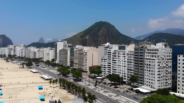 Copacabana, Hills, Mountains, Buildings (Rio De Janeiro, Brazil) Aerial View, Drone Footage