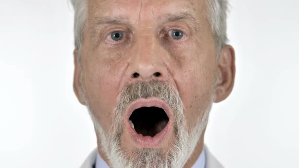 Close Up of Shocked Old Man White Background