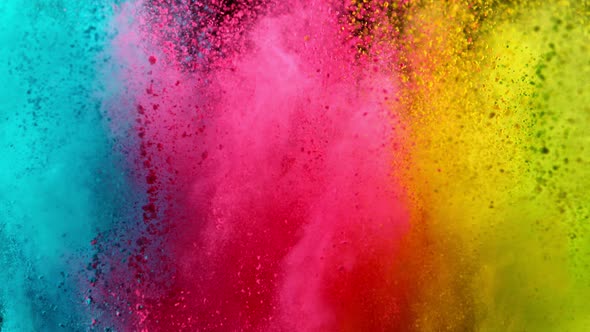 Super Slowmotion Shot of Color Powder Explosion Isolated on Black Background