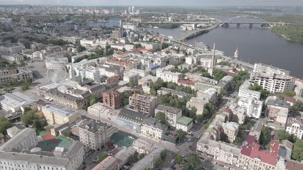 Aerial View of Kyiv, Ukraine. Slow Motion, Flat, Gray