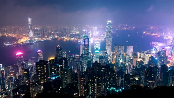 Timelapse of Hong Kong skyline at night