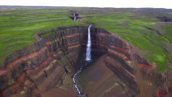 Drone Aerial Footage of The Aldeyjarfoss Waterfall in North Iceland