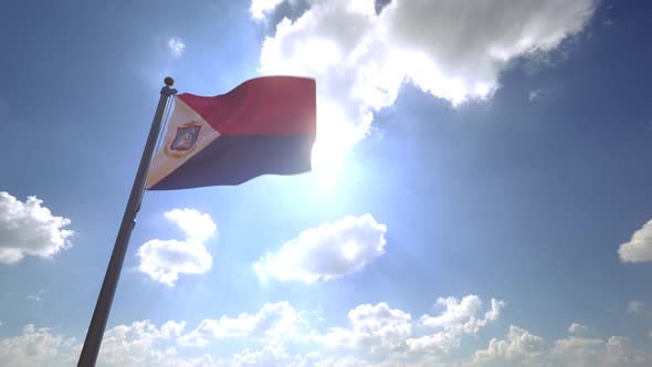 Sint Maarten Flag (Netherlands) on a Flagpole V4 - 4K