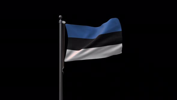 Estonia Flag On Flagpole With Alpha Channel  4K