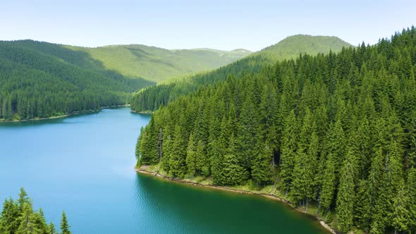 Aerial view of blue lake and green forests, Fresh water, Lake Baikal, Green Forest