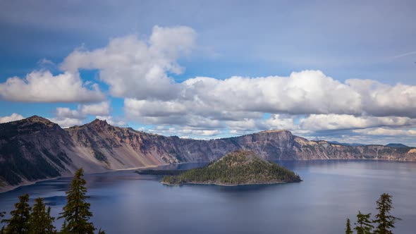 Time lapse of clouds moving above Crater Lake in Oregon