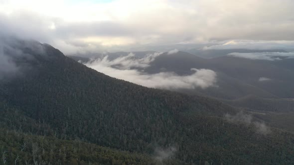 Fog and Mist above Mt Wellington (Kunanyi), Hobart, Tasmania Aerial Drone 4K