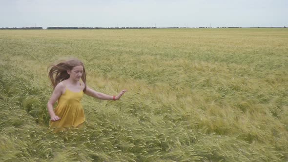 Child Girl Running In The Field 3