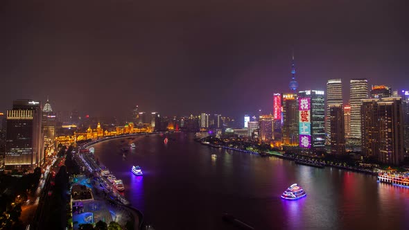 Shanghai Motorboats Sail Along Huangpu in China Timelapse