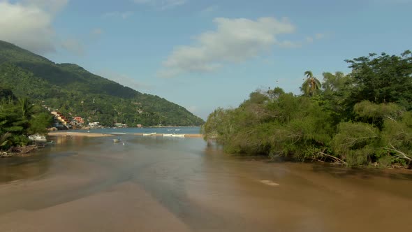 Aerial View Of Tuito River And Beach In Yelapa, Jalisco, Mexico - drone shot