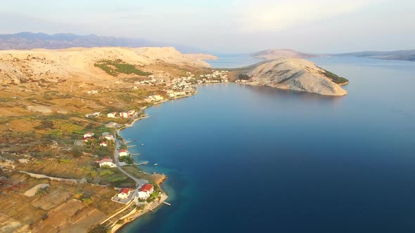 Flying above above vacation properties on the island of Pag