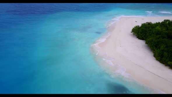 Aerial drone shot texture of exotic tourist beach adventure by blue green ocean with white sandy bac