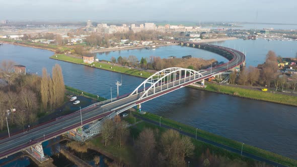 Aerial Hyperlapse of the Enneus Heermabrug Near Ijburg in Amsterdam The Netherlands