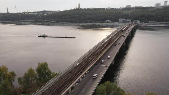 Dnipro River Near Kyiv City, Ukraine Aerial View. Dnieper, Kiev