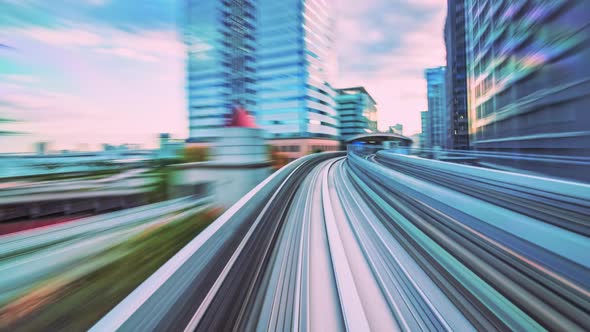 4K Timelapse Motion blur of moving train at sunset, Tokyo, Japan