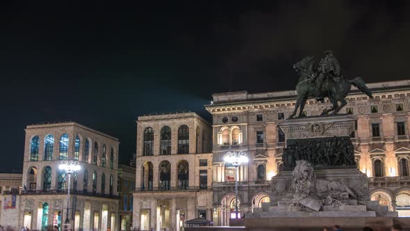 Vittorio Emanuele II Statue at Piazza Del Duomo Timelapse at Night
