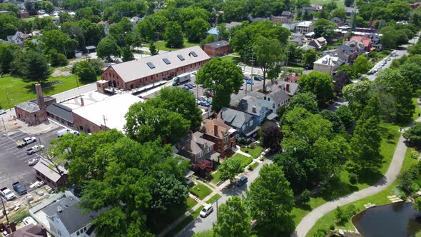 East Market in Columbus, Ohio in the Trolley District, aerial drone