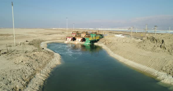 Aerial view of three water pump in the Dead Sea, Negev, Israel.