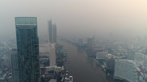 Bangkok thailand aerial city view drone footage over the city.