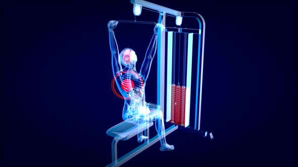 4K Abstract 3D art of a man on the Lat pulldown machine