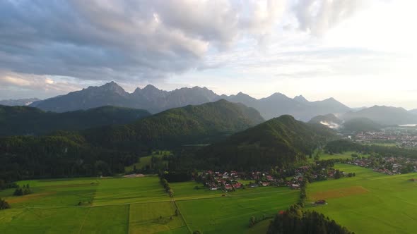 Panorama From the Air Forggensee and Schwangau, Germany, Bavaria