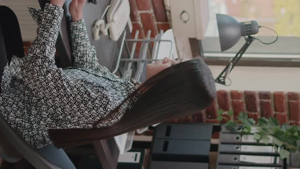 Vertical Video Portrait of Asian Business Woman Working on Computer