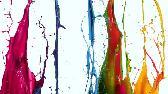 Colorful Paint Splashes in Super Slow Motion Isolated on White Background 1000Fps