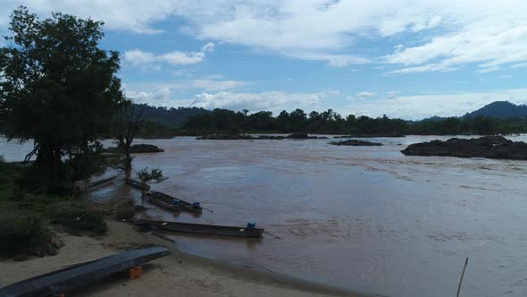 Si Phan Don or 4.000 islands near Don Det in southern Laos from the sky