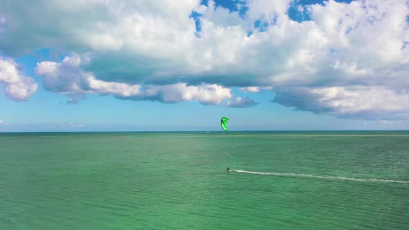 A beautiful action shot of a kite surfer in the Florida Keys.