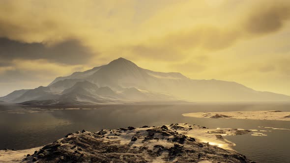 Mountains Covered with Ice in Antarctic Landscape