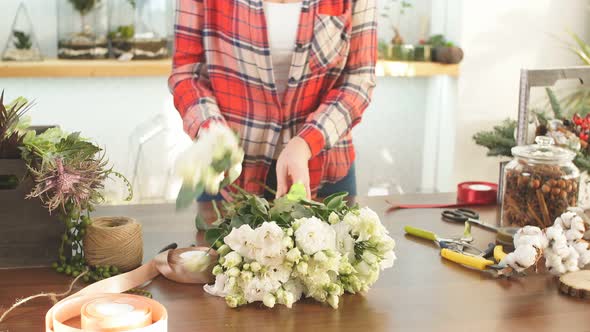 Flowers Composition By Beautiful Florist Woman