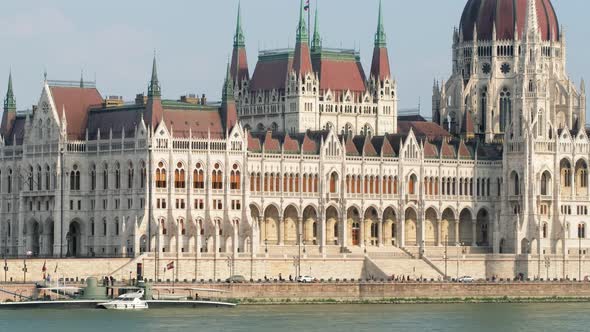 Budapest Parliament at Sunny Summer Day Close Up View