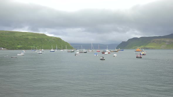 Boats moored on Loch Portree, Isle of Skye