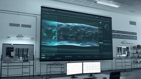 Interface of a modern medical examination software detects the covid-19 bacteria alt