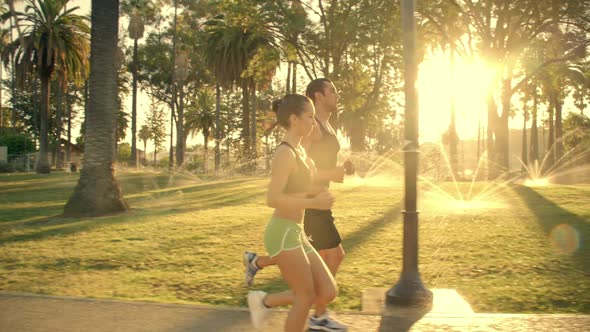 Jogging Slow-Motion Athletic Couple Workout