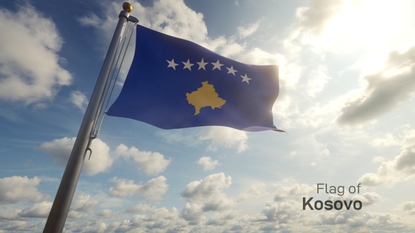 Kosovo Flag on a Flagpole