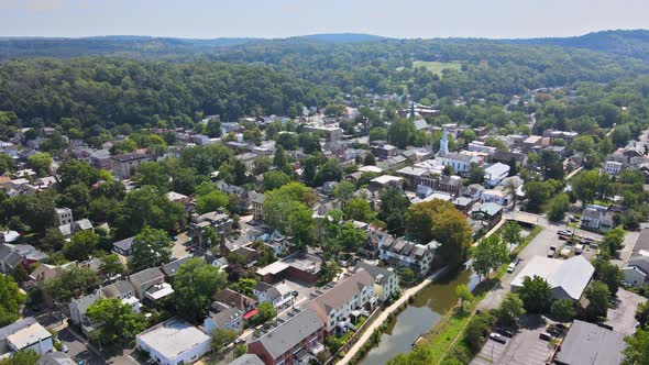 Panoramic View of a Neighborhood in Roofs of Houses of Residential Area of Lambertville NJ US