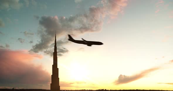 Silhouette of a Plane Landing From Dubai