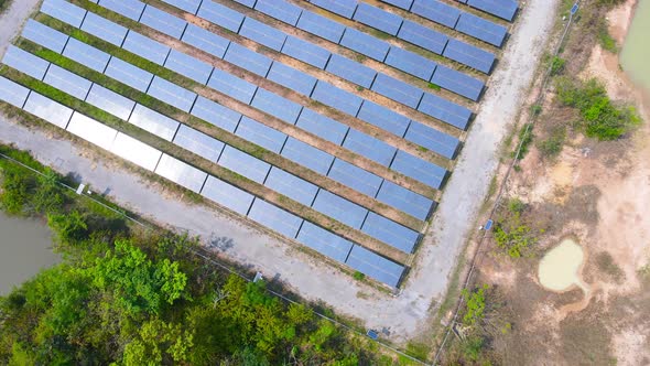 Eco Power Save Earth Solar power plant and 4K aerial view. Renewable energy. Green tech.