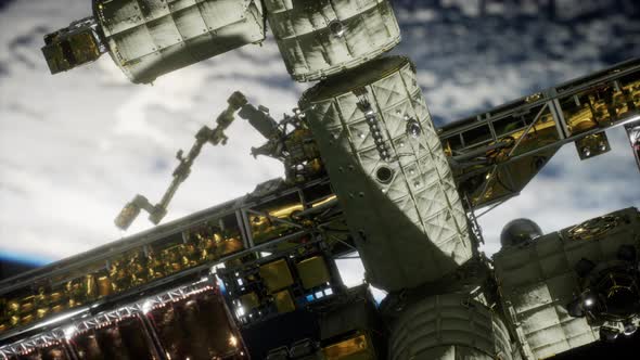 International Space Station Over the Planet Earth Elements Furnished By NASA alt