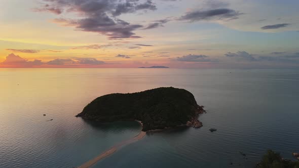 Aerial Drone Sunset View Small Koh Ma Island, Ko Phangan Thailand