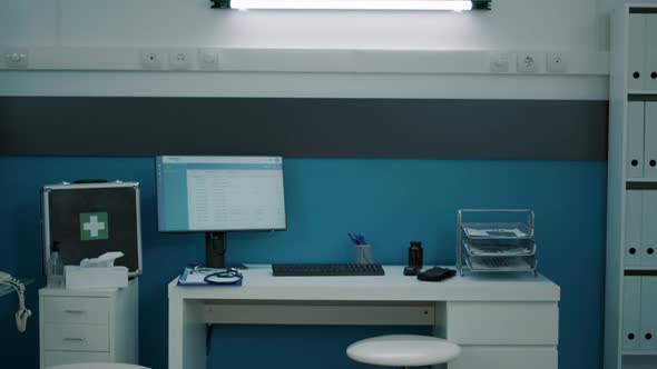 Empty Doctors Office with Medical Equipment and Instruments