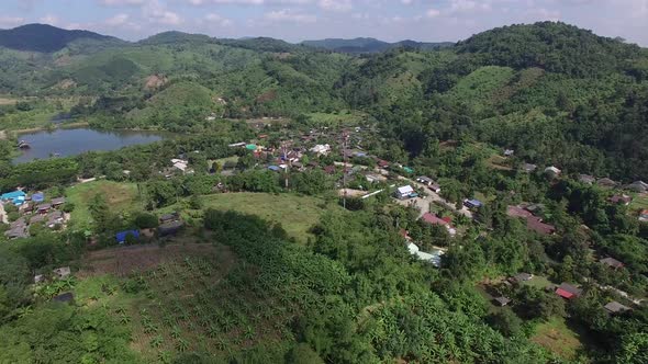 Countryside Village, Mountain Village in Phrae Province, ThailandAerial Shot