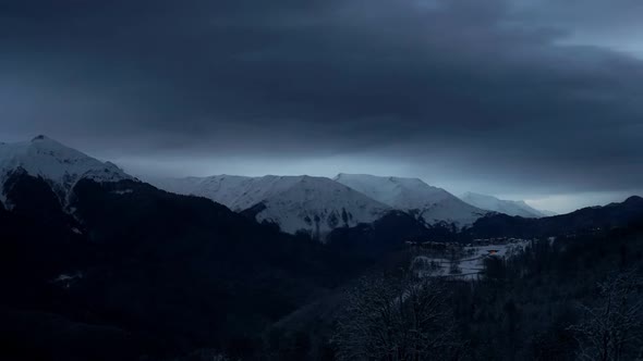 Dramatic Sky in the Winter Mountains Landscape