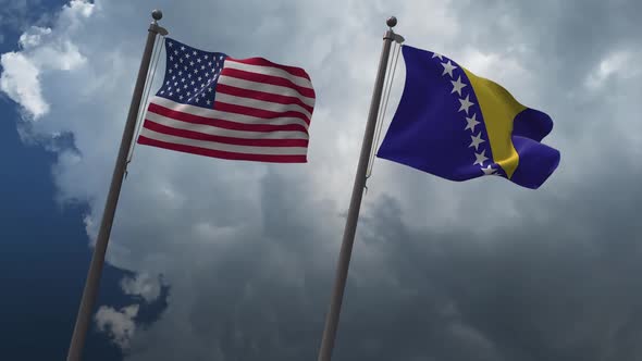 Waving Flags Of The United States And The Bosnia And Herzegovina 2K