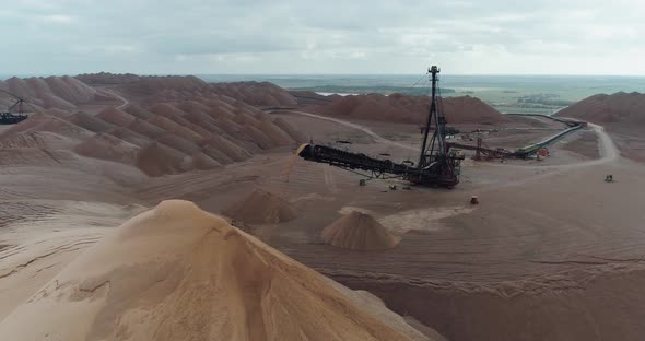 Salt Piles, Aerial View of Industrial Quarries, Conveyor in Salt Pits, Mining of Salt, Conveyor Line