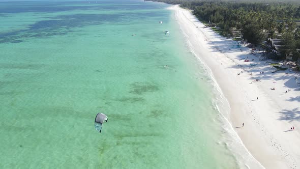 Aerial View of a Boat in the Ocean Near the Coast of Zanzibar Tanzania